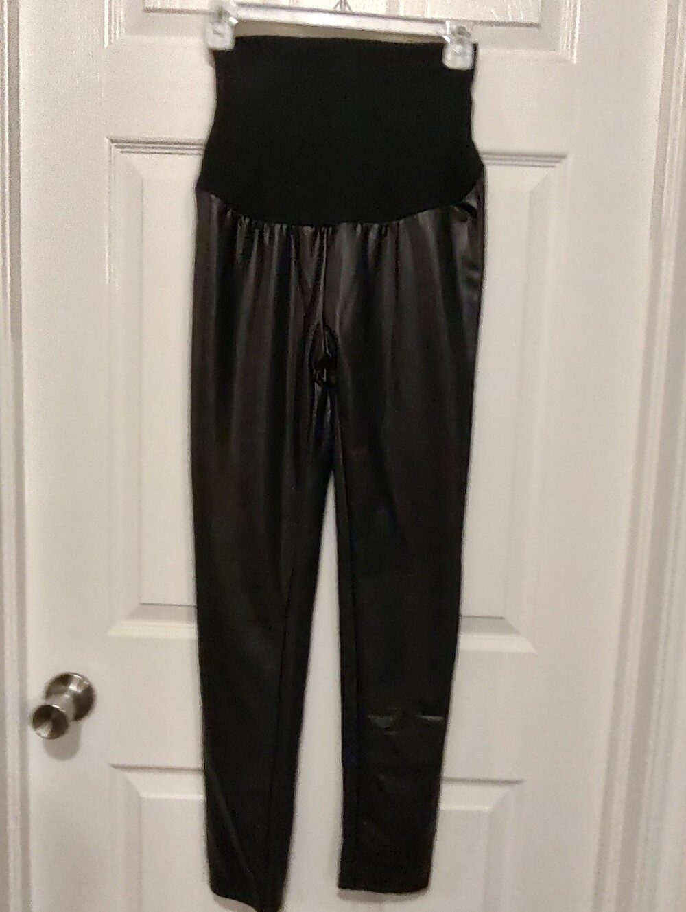 High-Rise Black Faux Leather Maternity Leggings